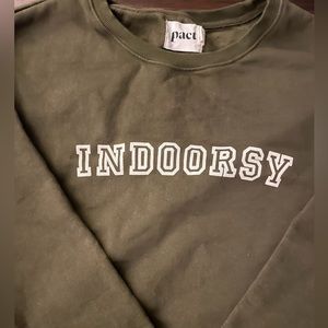 "Indoorsy" Pact Sweatshirt Organic Cotton Olive Green Crew Neck Sweatshirt